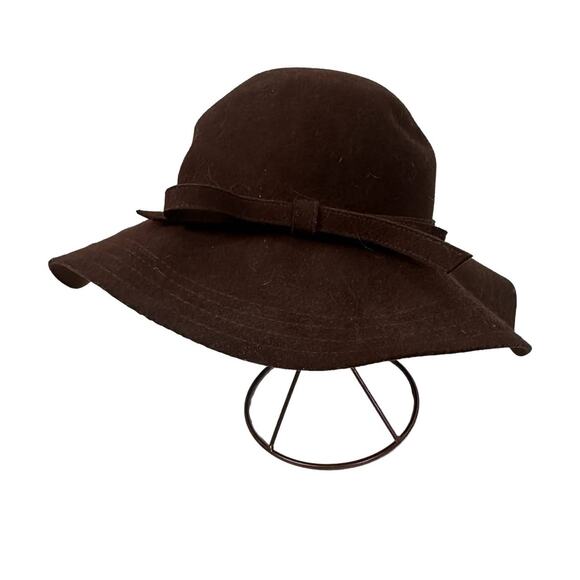 Brown Wool Felt Hat Floppy Brim Tie Women's Fedora Retro Sombrero Boho Chic - Picture 3 of 7